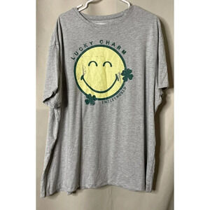 Smiley World Unisex L/XL Lucky‎ Charm Short Sleeve Gray T-Shirt St Patty’s NEW